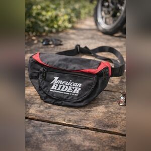 ✅ Vintage American Rider Fanny Pack – Black & Red Retro Waist Bag